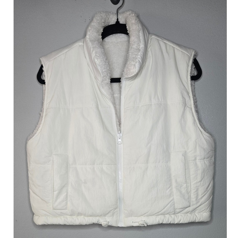 Thread & Supply Reversible Sherpa Puffer Vest Cream White Medium
